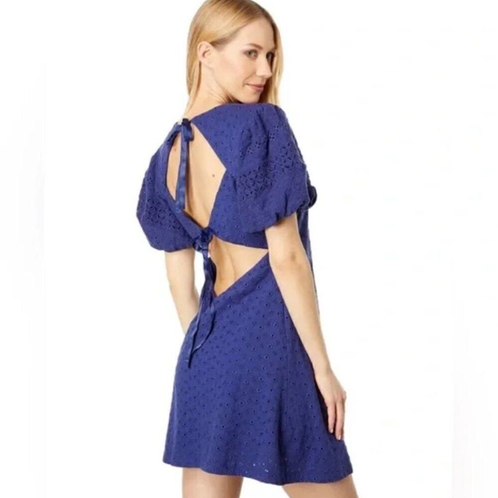NWT Free People Apricot Rose Dress size XL Living Indigo Puff Sleeve Mini
